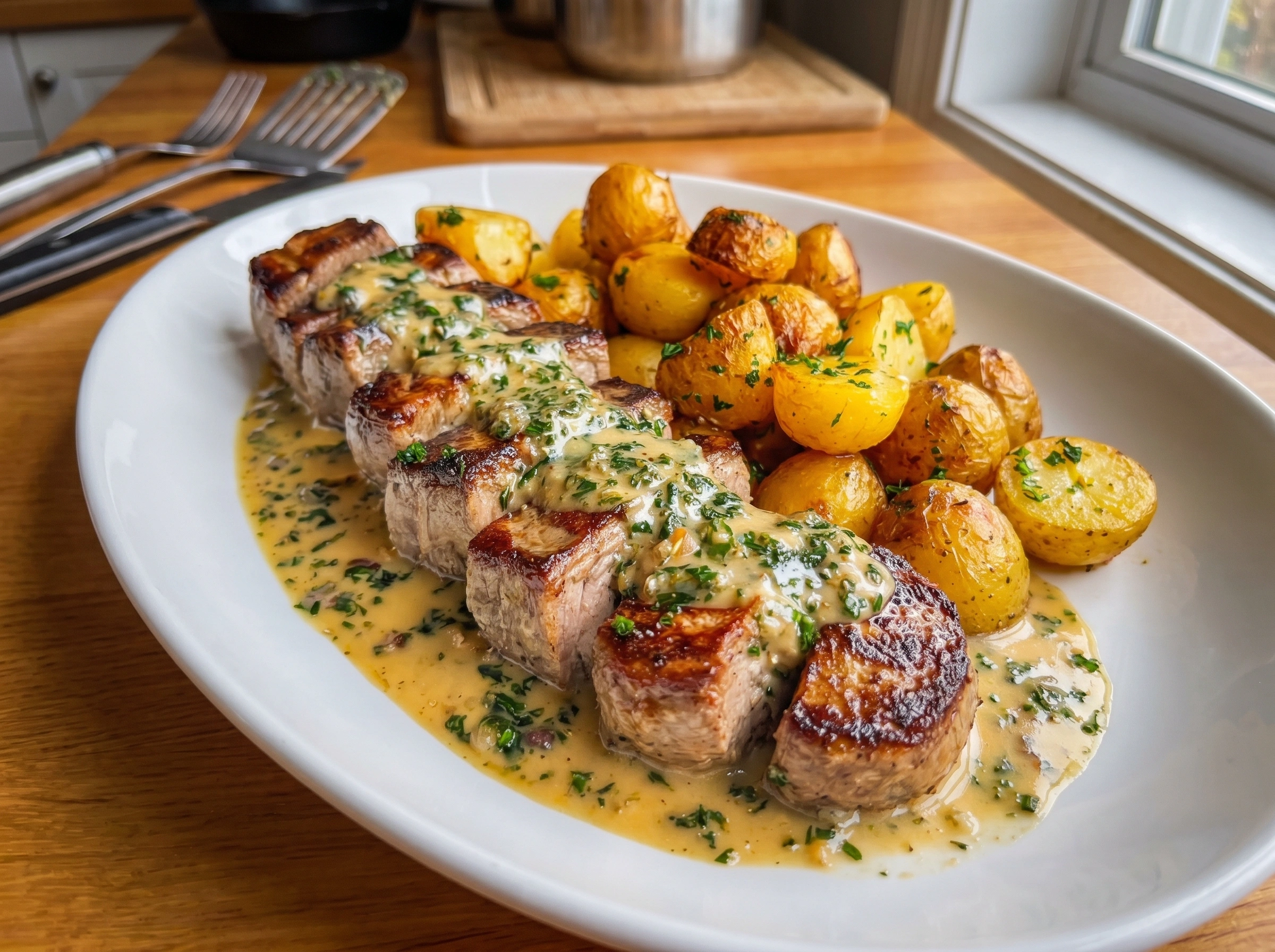 Garlic Butter Steak and Crispy Potatoes