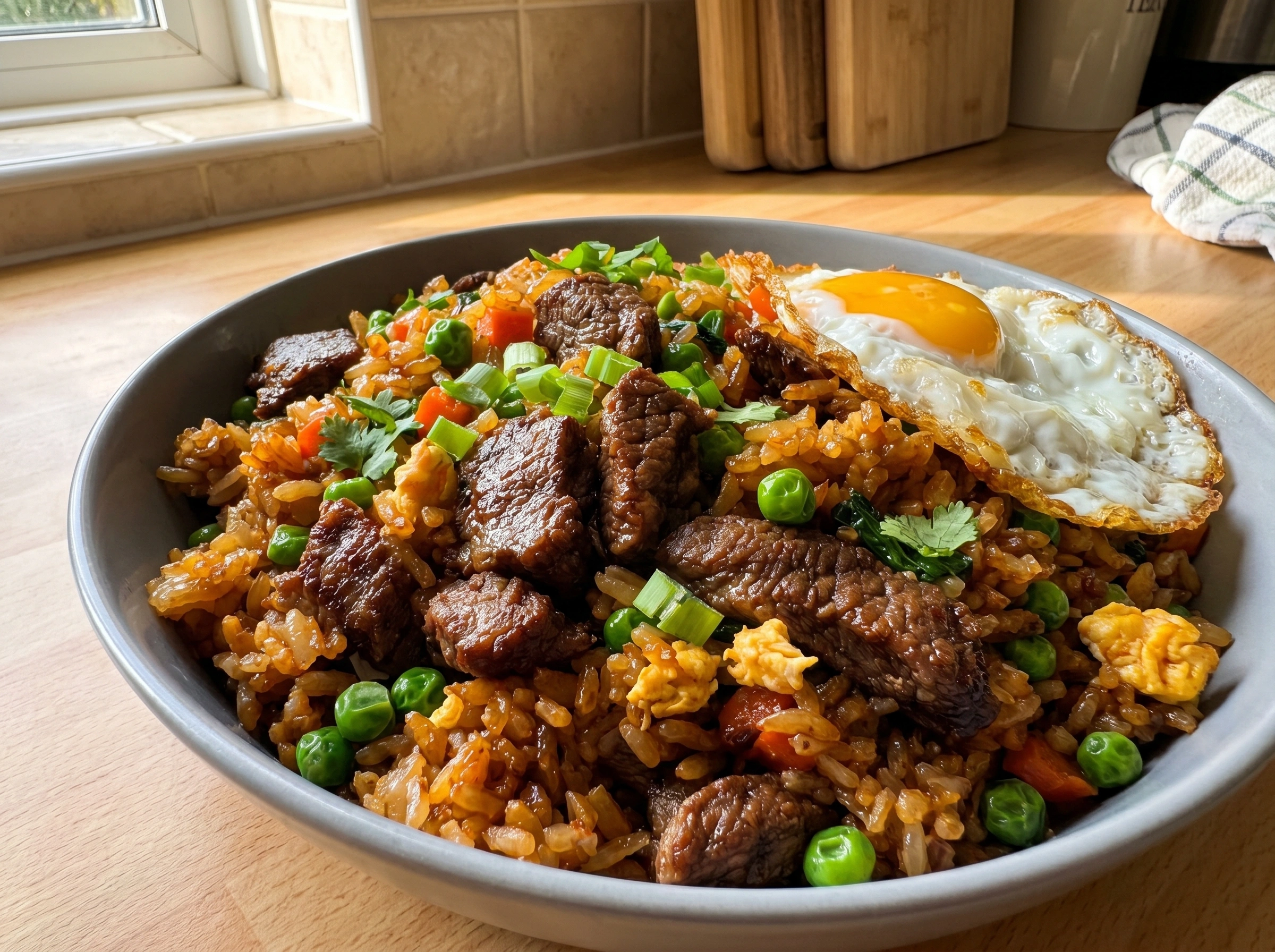 Beef Fried Rice with Peas & Egg