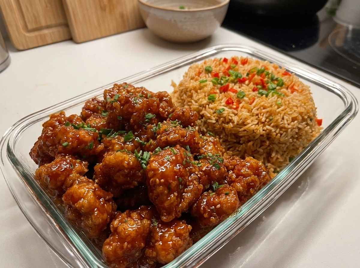 Sticky Sweet Chili Chicken Bites with Seasoned Rice