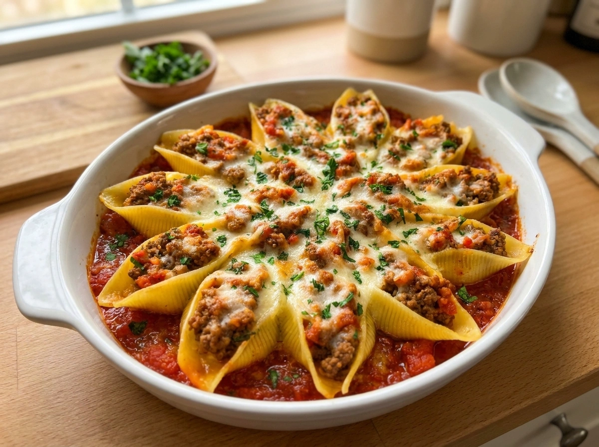 Cheesy Beef Stuffed Pasta Shells