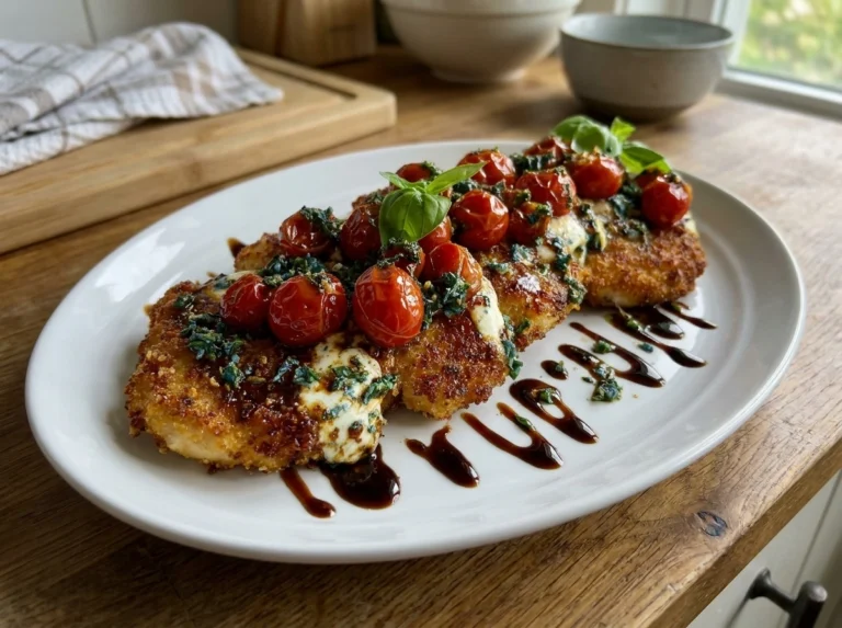 Crispy Caprese Chicken Cutlets with Balsamic Glaze